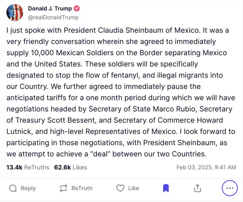 Donald Trump sobre los aranceles a México